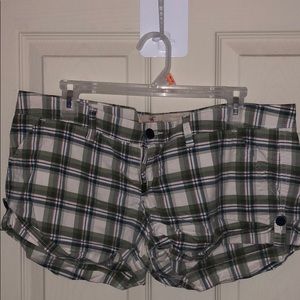 Hollister green blue pink and white plaid shorts